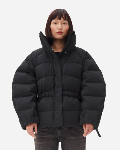 Tech Seersucker Oversized Puffer Jacket - Black