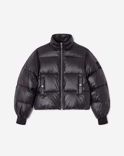 Shiny Nylon Short Puffer Jacket - Black