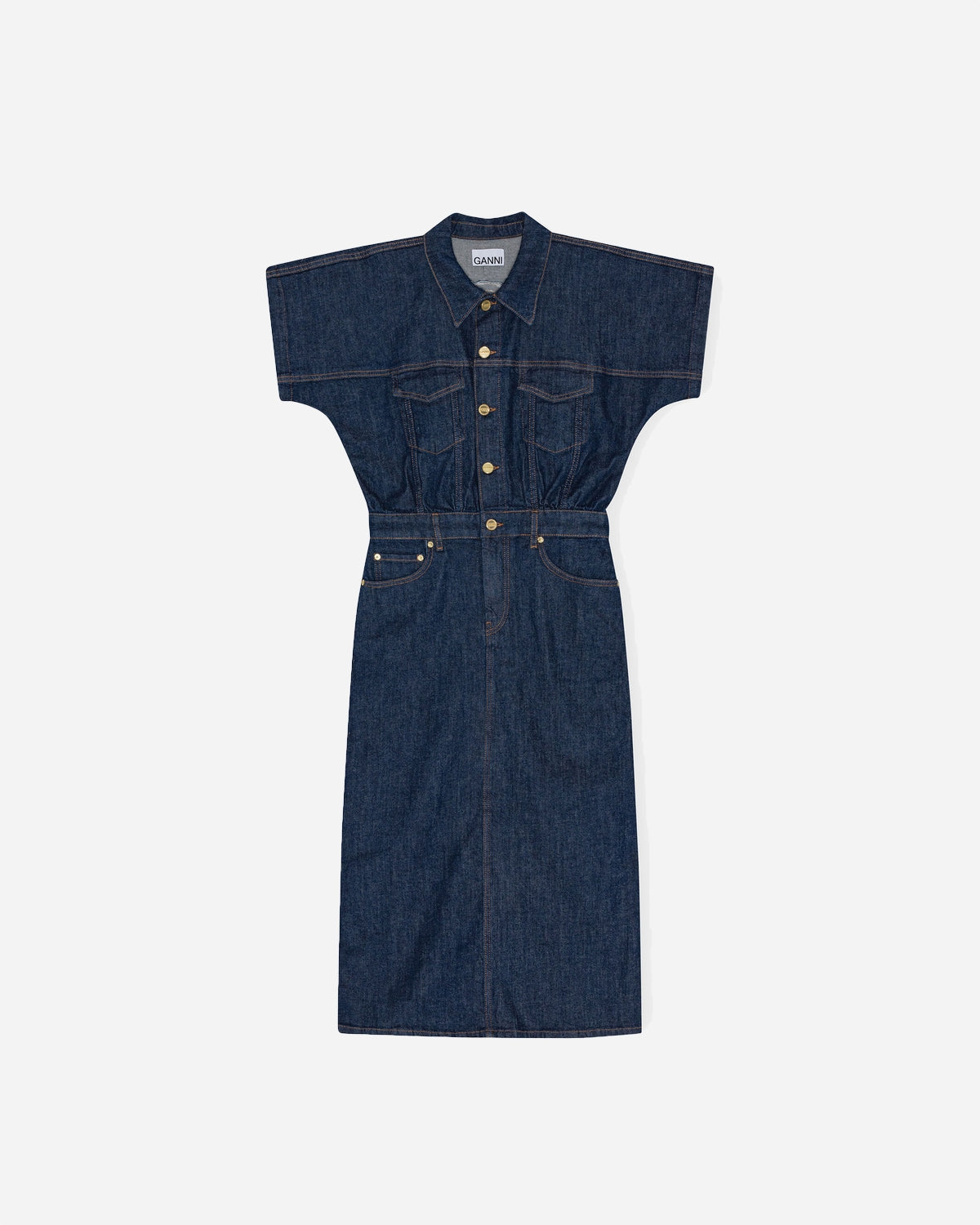 Rinse Stitch Denim Midi Dress - Rinse