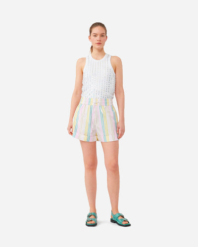 Stripe Cotton Elasticated Shorts - Multicolour - Ganni - Munkstore.dk