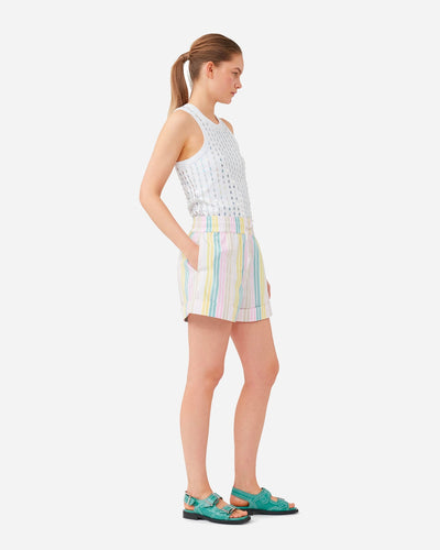 Stripe Cotton Elasticated Shorts - Multicolour - Ganni - Munkstore.dk