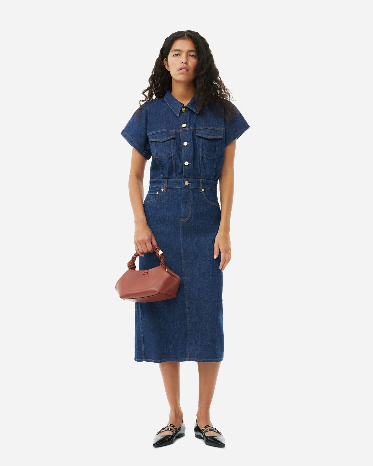Rinse Stitch Denim Midi Dress - Rinse