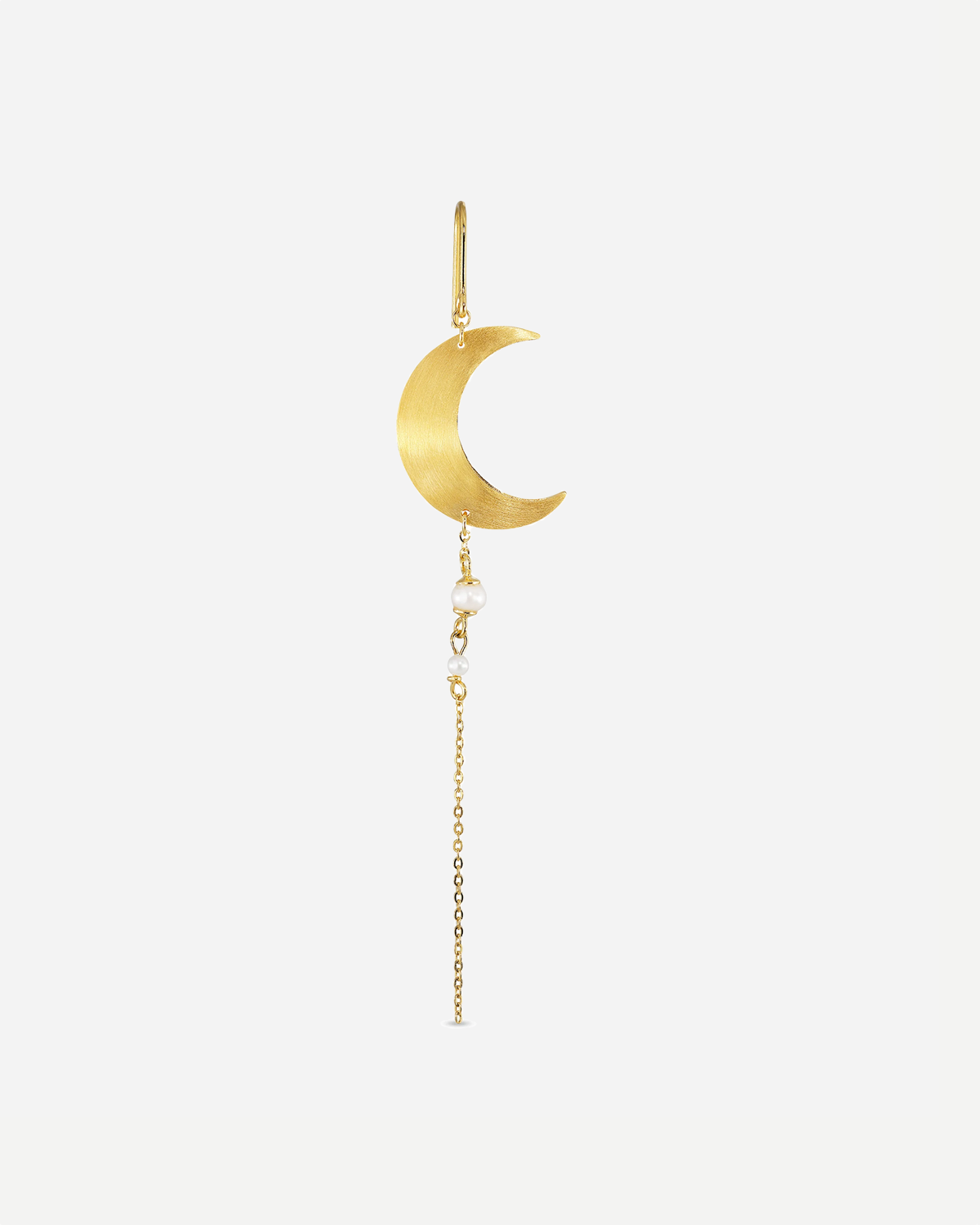 Half Moon Earring with pearl chain Right - Gold