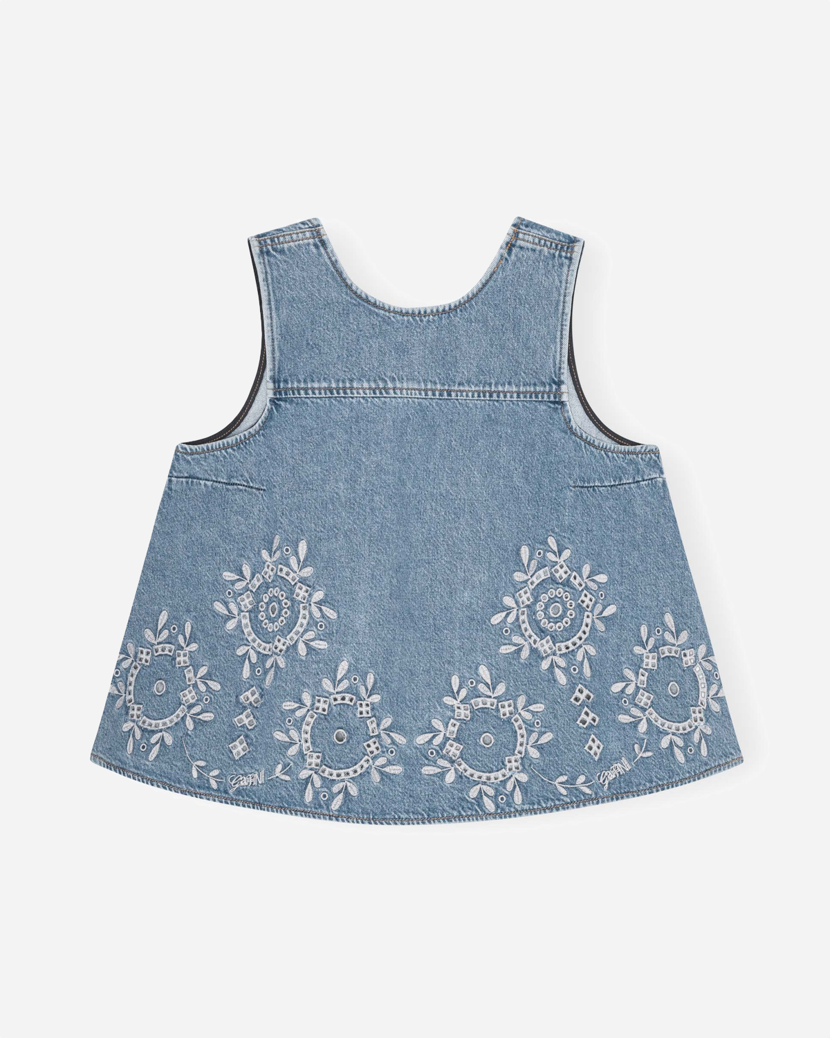 Broderie Anglaise Denim Top - Light Blue Stone