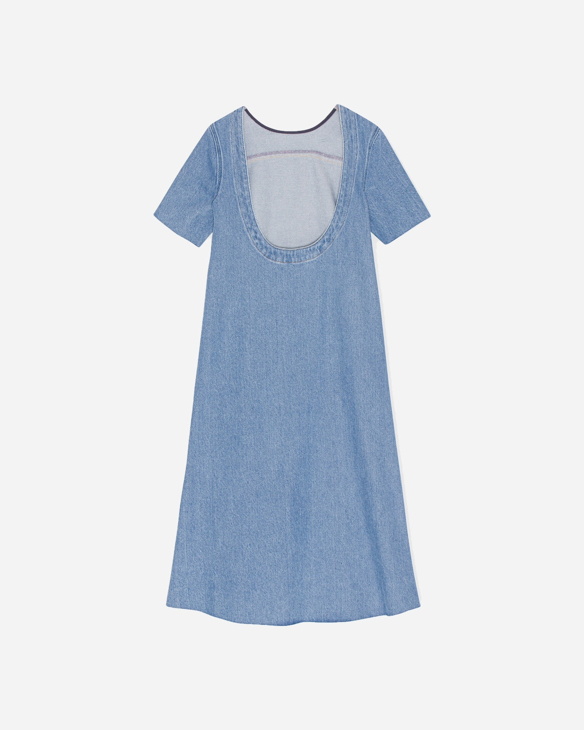 Heavy Denim A-line Midi Dress - Light Blue Stone