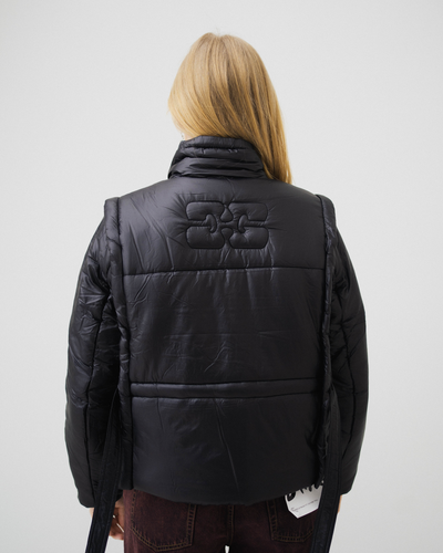 Shiny Quilt Vest Jacket - Black