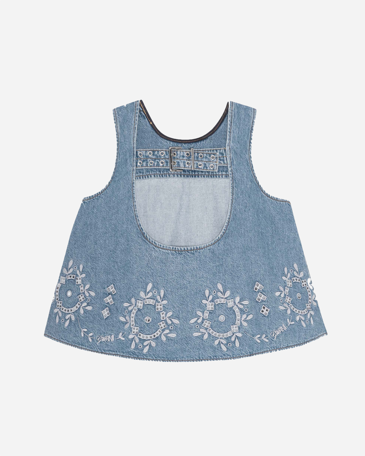 Broderie Anglaise Denim Top - Light Blue Stone