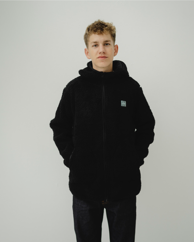 Langli Hooded Pile Jacket - Black