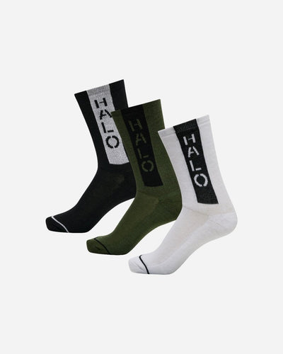 Halo Logo Socks 3-Pack - Black/White/Army - Munk Store