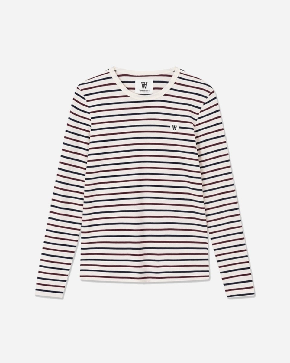 Moa stripe long sleeve - Off-white/Burgundy stripes - Munk Store
