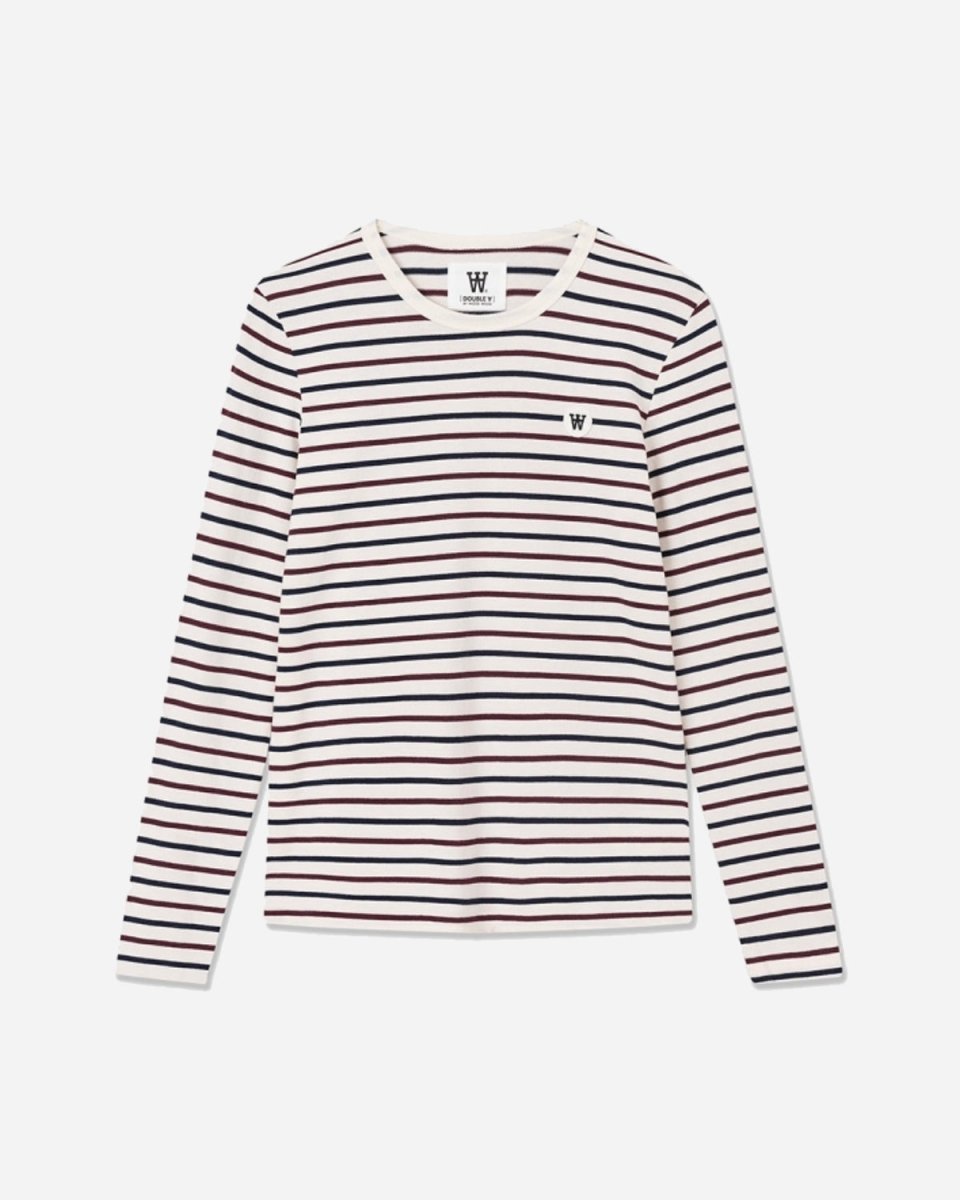 Moa stripe long sleeve - Off-white/Burgundy stripes - Munk Store