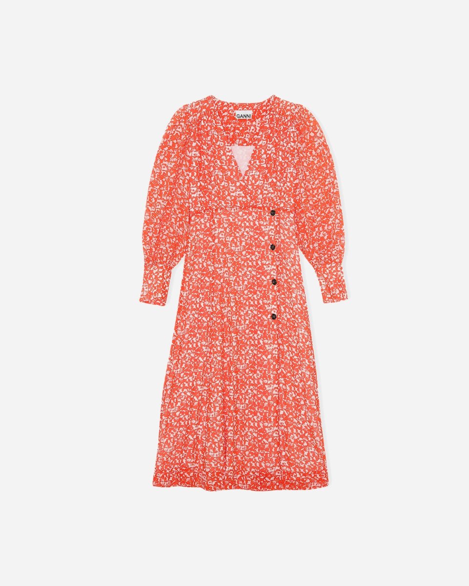 Printed V-neck Wrap Dress - Mini Floral Orangedot - Munk Store