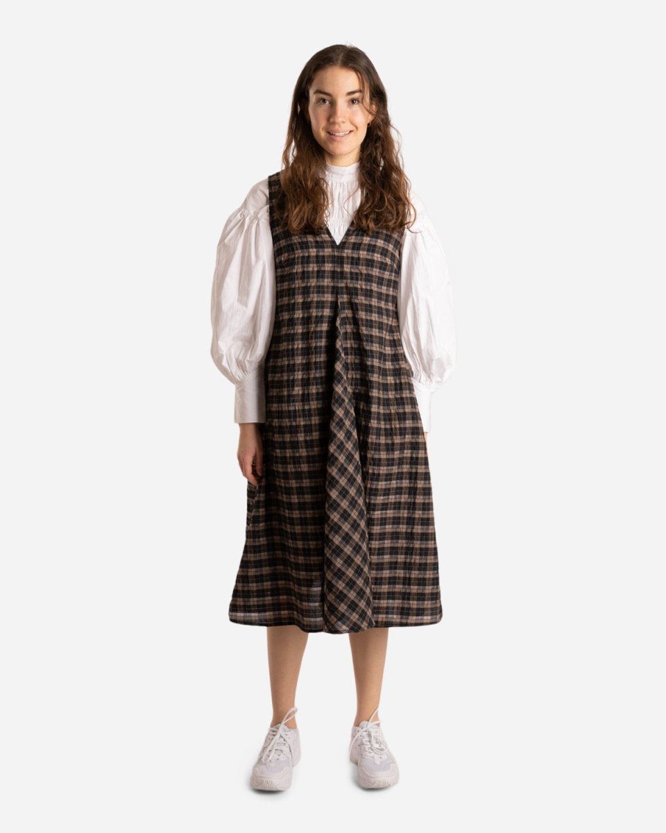 Seersucker Check Midi Dress - Fossil - Munk Store