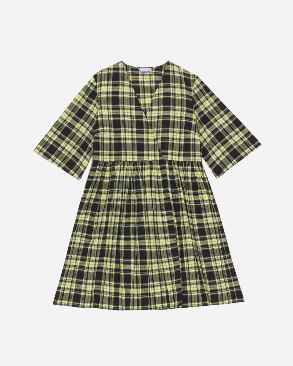 Seersucker Check Midi Wrap Dress - Check Elfin Yellow - Munk Store