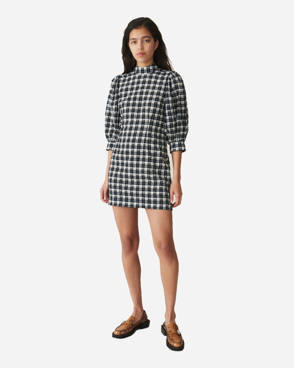 Seersucker Check Mini Dress - Black - Munk Store