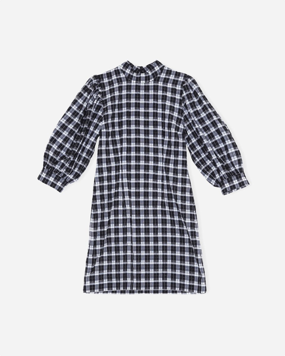 Seersucker Check Mini Dress - Black - Munk Store