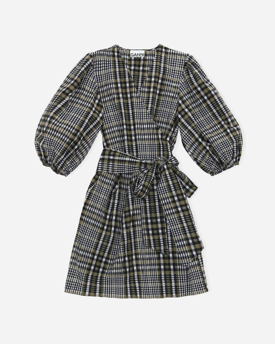 Seersucker Check Wrap Dress - Kalamata - Munk Store