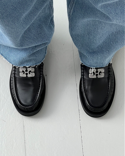 Rhinestone Logo Loafer - Black