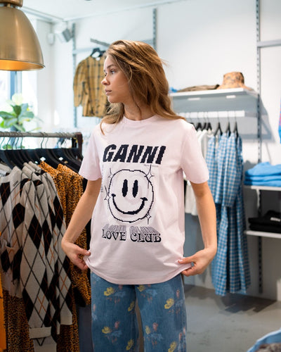 Smiley Print O-neck Relaxed T-shirt - Light Lilac - Munk Store