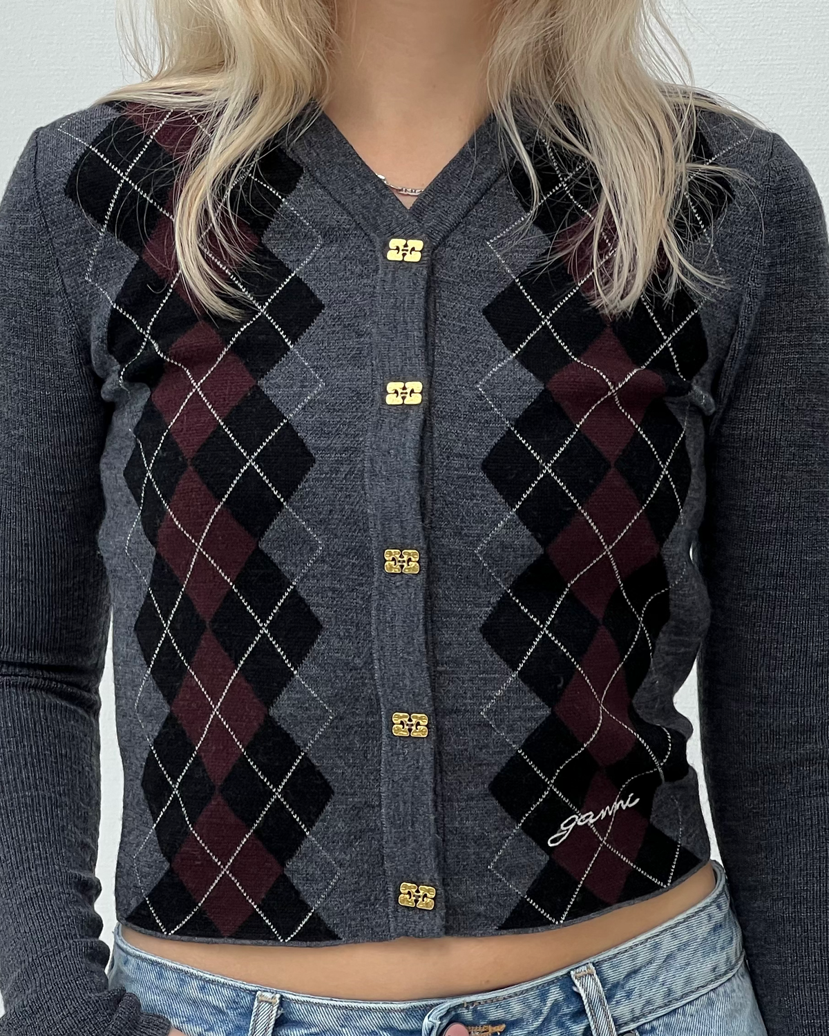 Fine Merino Jacquard Cardigan - Frost Gray