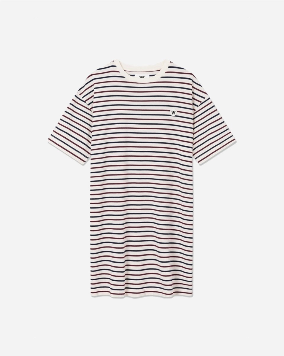 Ulla Stripe Dress - Off-White/Burgundy - Munk Store