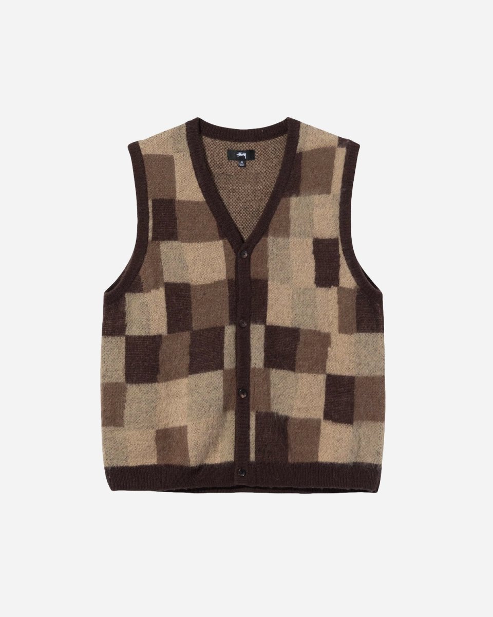 Wobbly Check Sweater Vest - Brown - Munk Store