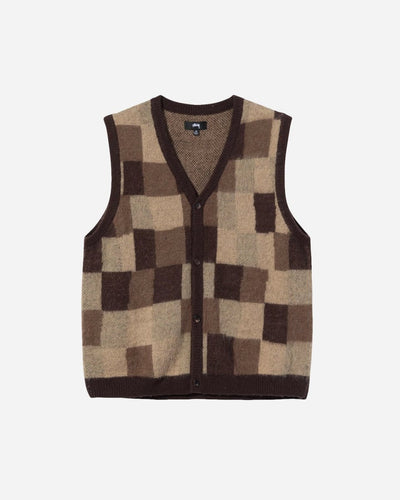 Wobbly Check Sweater Vest - Brown - Munk Store