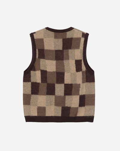 Wobbly Check Sweater Vest - Brown - Munk Store